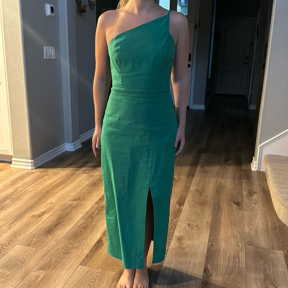 One shoulder linen midi dress